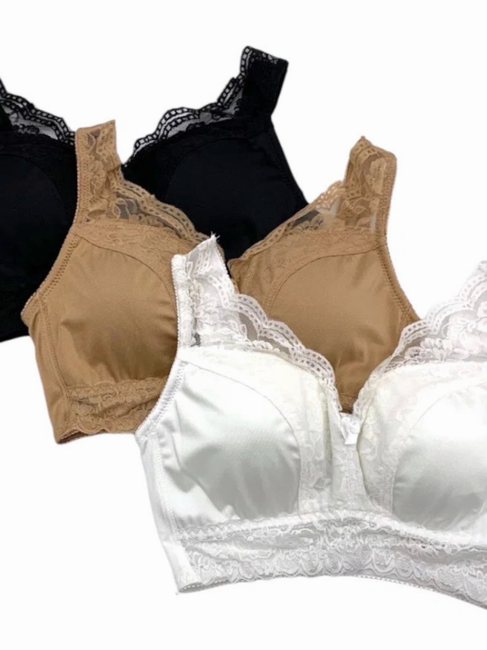Rhonda Shear Lace Trim Wireless Bras 2X - Black, Nude, White. New without tag.